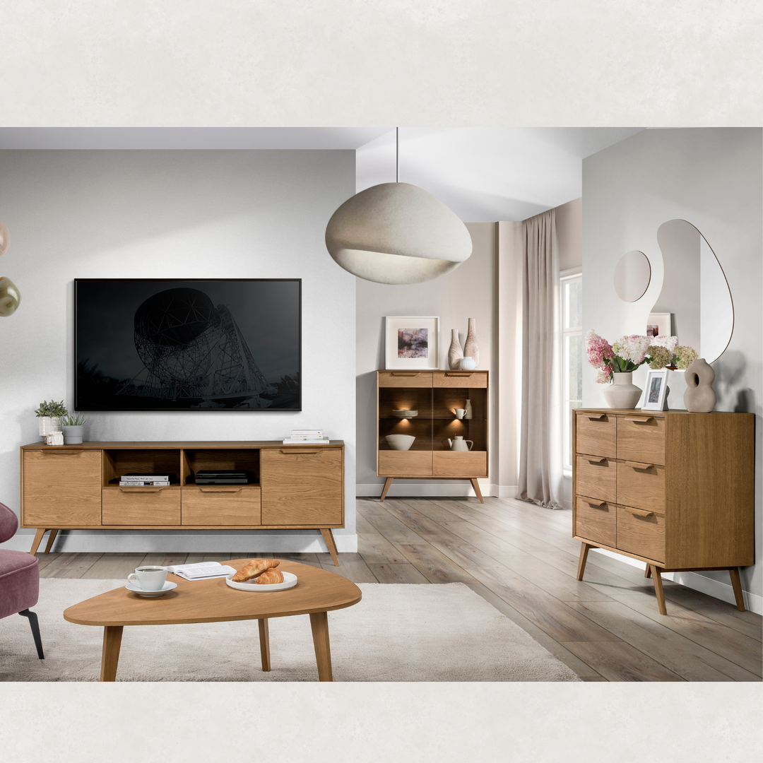 Suporte para TV em carvalho rústico LEO 25, 206,1x76x49,5 cm | VESKOR