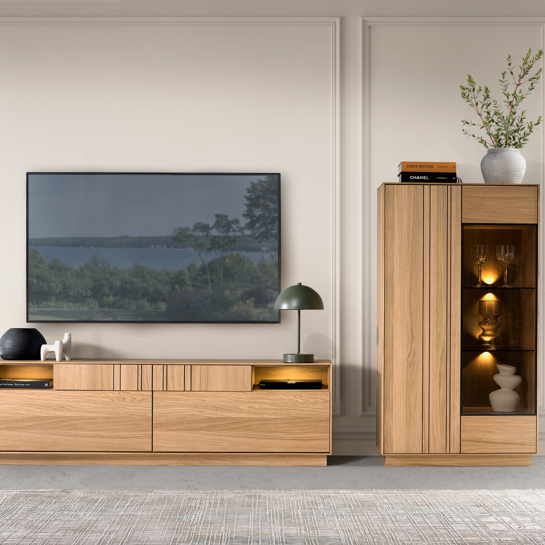 Armário expositor em carvalho mel JOIN 15, 80×40×144 cm | VESKOR