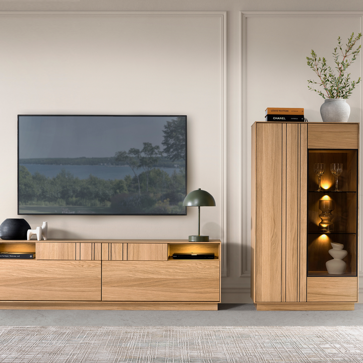 Armário expositor em carvalho mel JOIN 15, 80×40×144 cm | VESKOR