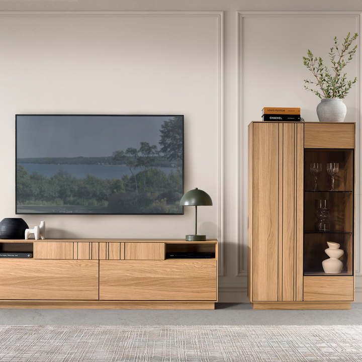 Armário expositor em carvalho mel JOIN 15, 80×40×144 cm | VESKOR