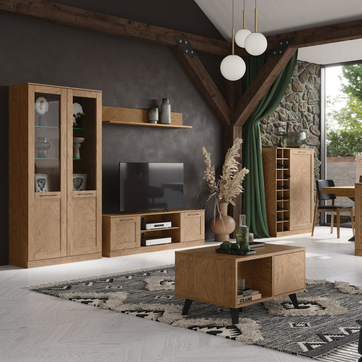 Vitrina rústica em carvalho oleado COZY 10, 65×198×42 cm | VESKOR