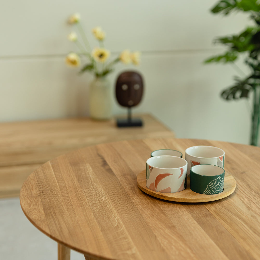 VESKOR Mesa de jantar extensível redonda Malmo em madeira de carvalho maciço Moderno nórdico