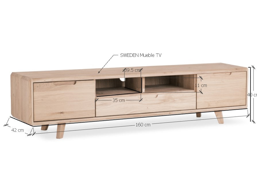 VESKOR Suporte para televisão em madeira maciça SUÉCIA 2 160x42x40 cm.