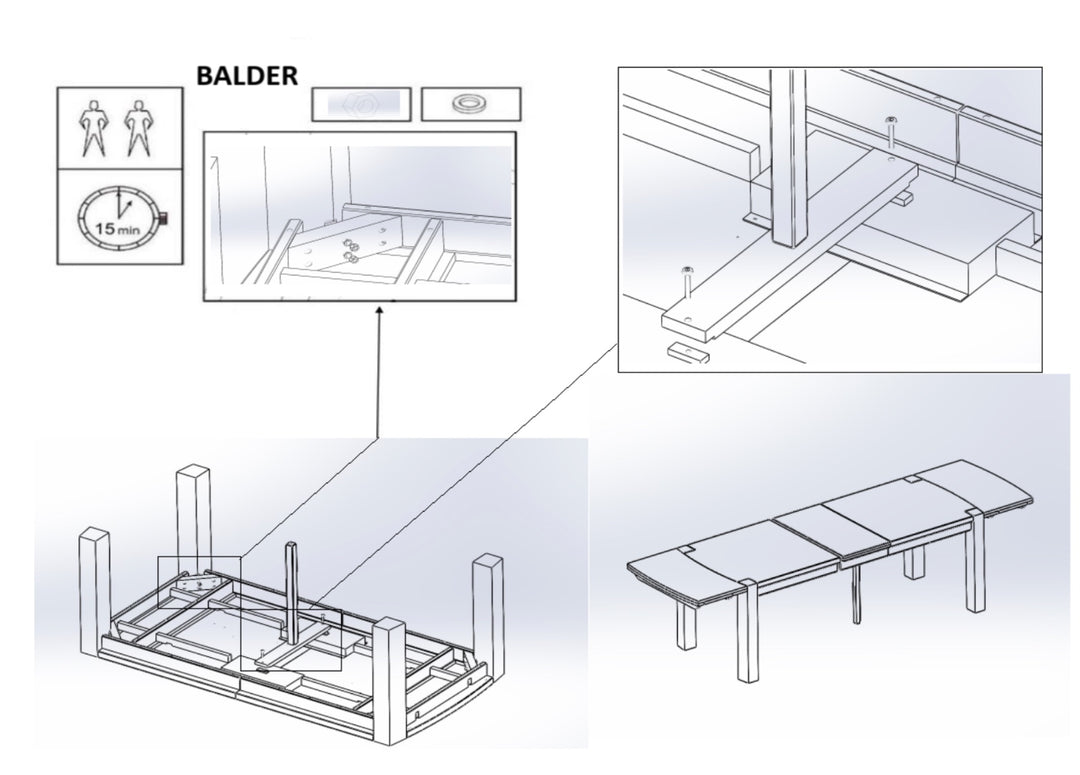 VESKOR Mesa de jantar retangular extensível Balder em madeira de carvalho maciço Mobiliário moderno nórdico Dimensões