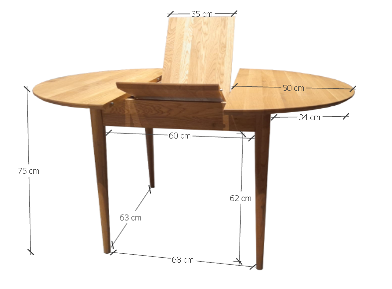VESKOR Mesa de jantar extensível redonda Malmo em madeira de carvalho maciço Medidas modernas nórdicas