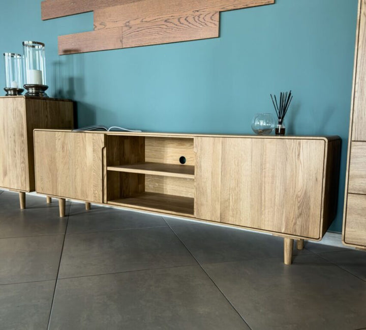 VESKOR Mueble TV Amandi madera maciza  roble mueble  nórdico moderno 